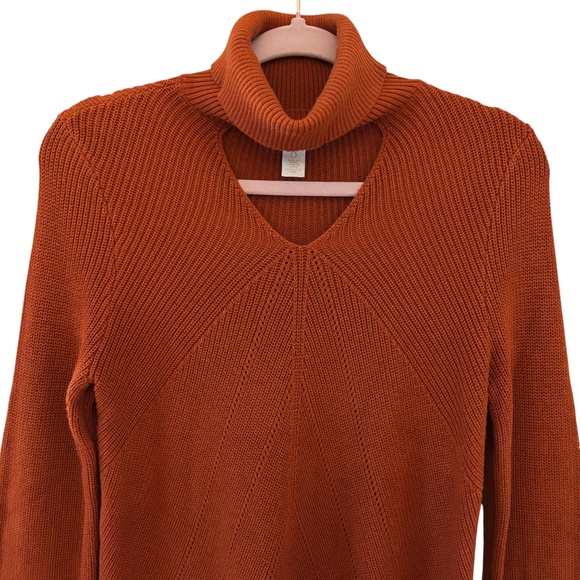 Chico’s Burnt Orange Cutout Turtleneck Flared Sleeve Sweater Size 0 (S/M) Boho - Picture 3 of 9
